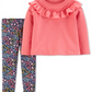 Conjunto Carter's Baby Girl 2 peças com blusa com babados e leggings com estampa floral rosa tamanho 3 meses
