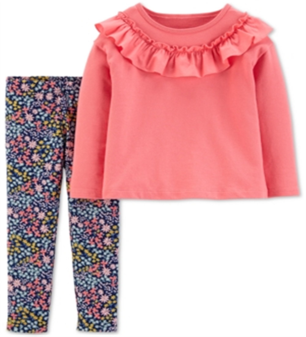 Conjunto Carter's Baby Girl 2 peças com blusa com babados e leggings com estampa floral rosa tamanho 3 meses