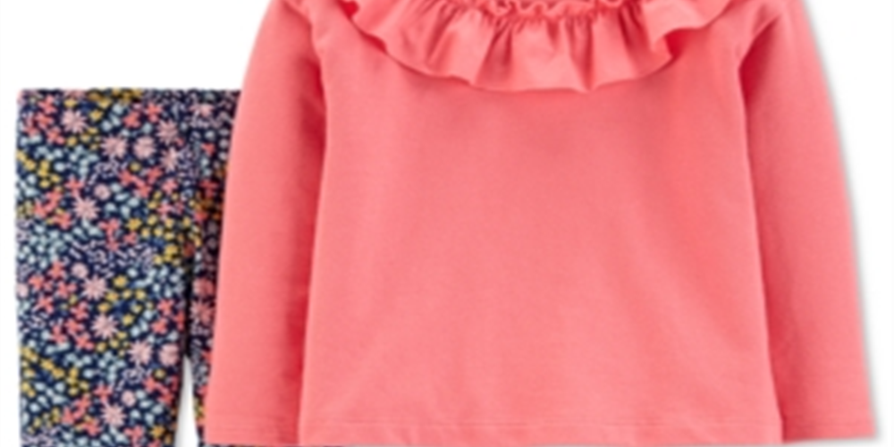 Conjunto Carter's Baby Girl 2 peças com blusa com babados e leggings com estampa floral rosa tamanho 3 meses