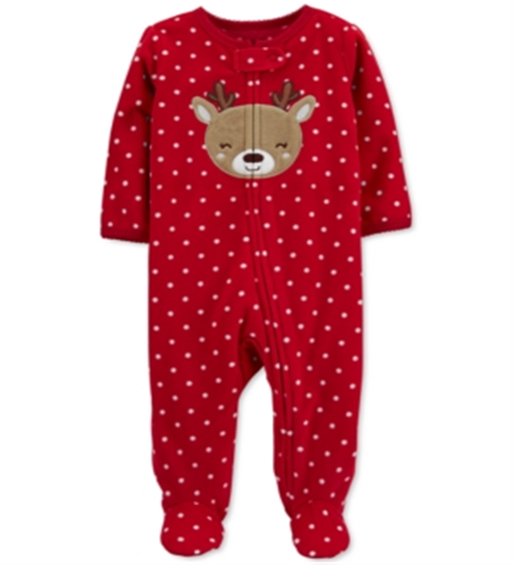 Carter's Baby Girl's Reindeer Zip Fleece Sleep &amp; Play Print Vermelho Tamanho 6MOS