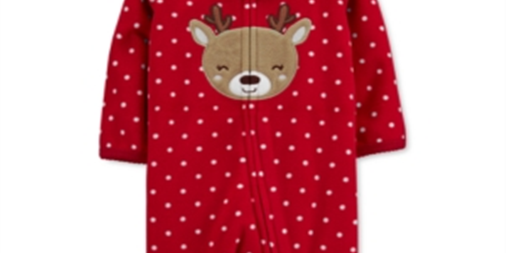 Carter's Baby Girl's Reindeer Zip Fleece Sleep &amp; Play Print Vermelho Tamanho 6MOS