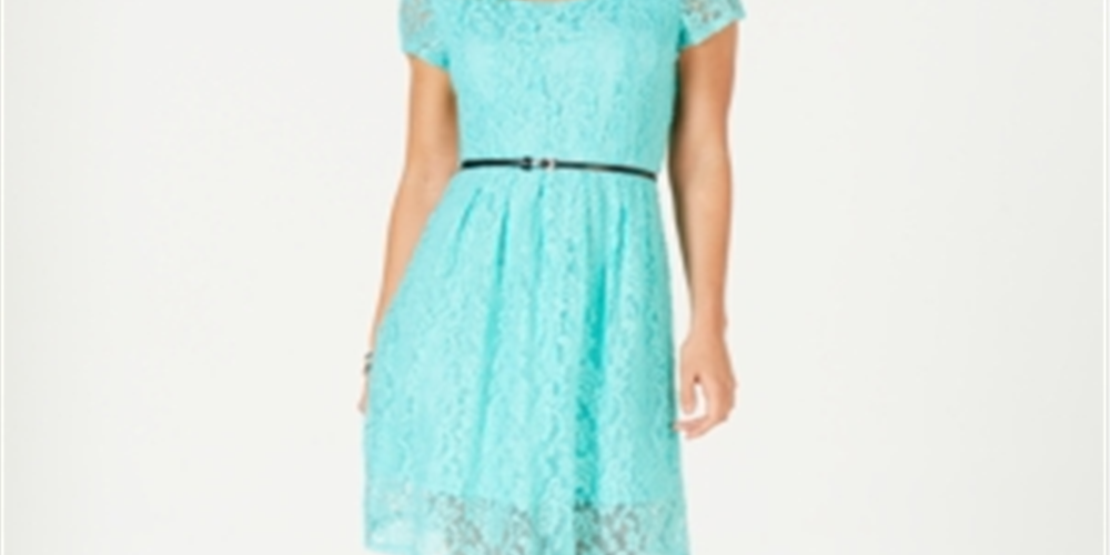 Vestido feminino NY Collection com corte evasê e renda, azul, tamanho pequeno e pequeno