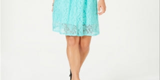 Vestido feminino NY Collection com corte evasê e renda, azul, tamanho pequeno e pequeno