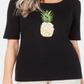 Camiseta feminina Karen Scott de algodão com estampa gráfica de abacaxi, preta, tamanho pequeno