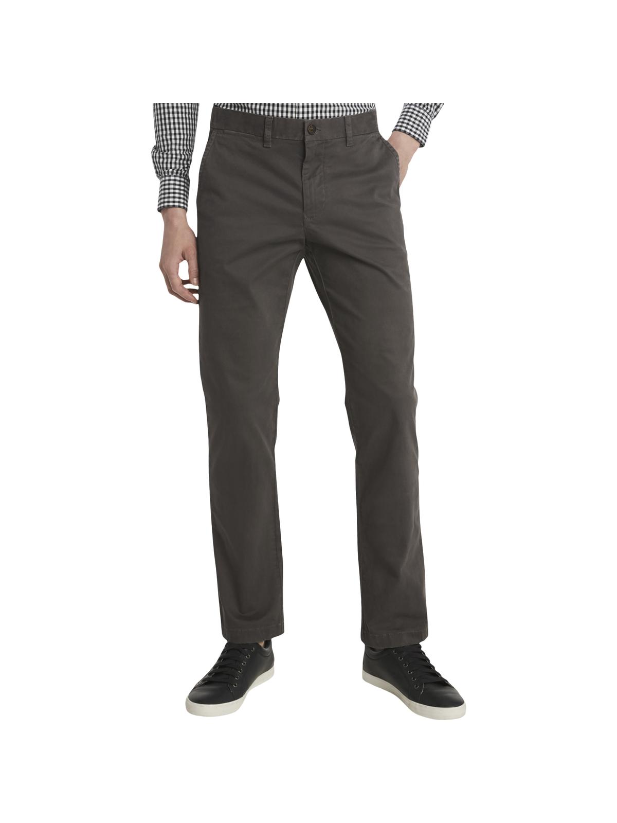 Calça Chino Tommy Hilfiger Masculina de Perna Reta e Ajuste Personalizado Cinza Tamanho 34X32