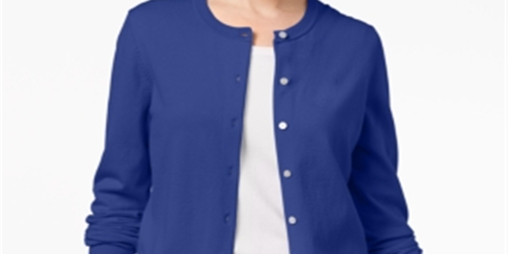 Karen Scott Cardigan Feminino Gola Redonda Azul Tamanho P