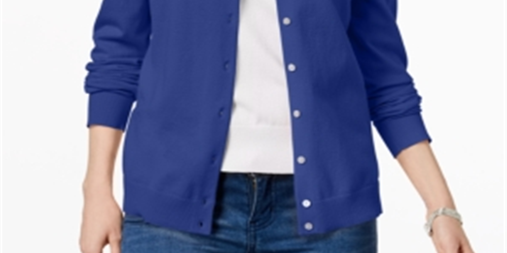 Karen Scott Cardigan Feminino Gola Redonda Azul Tamanho P