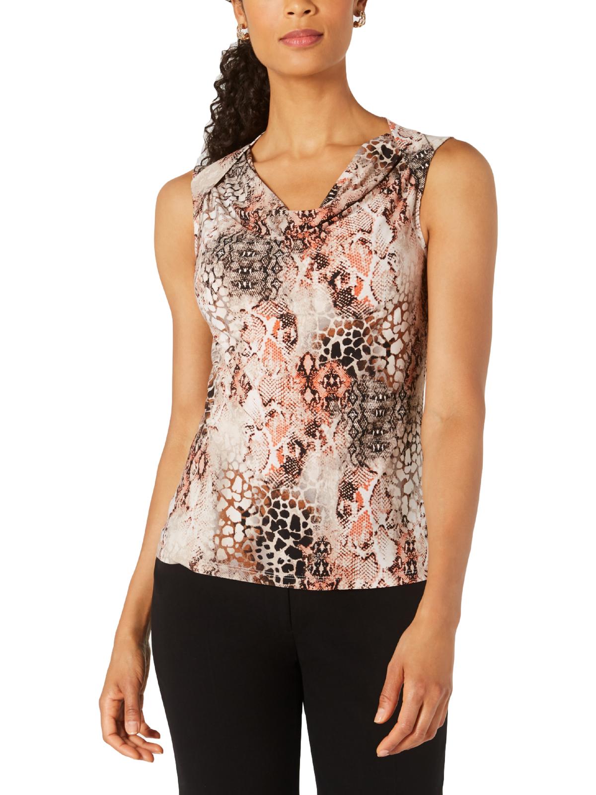 Blusa feminina Kasper com decote canoa e estampa de cobra, tamanho laranja, pequena e pequena