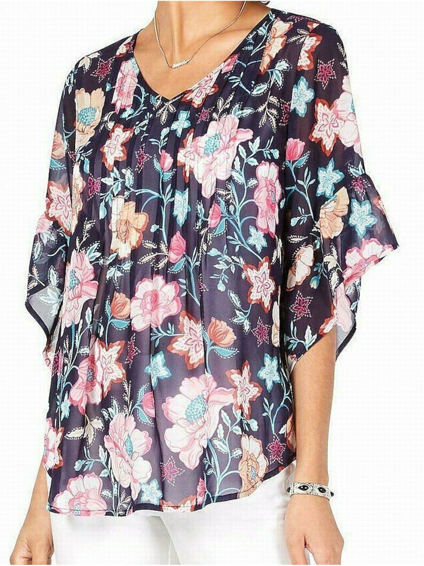 Blusa floral feminina Style &amp; Co, azul, tamanho pequeno