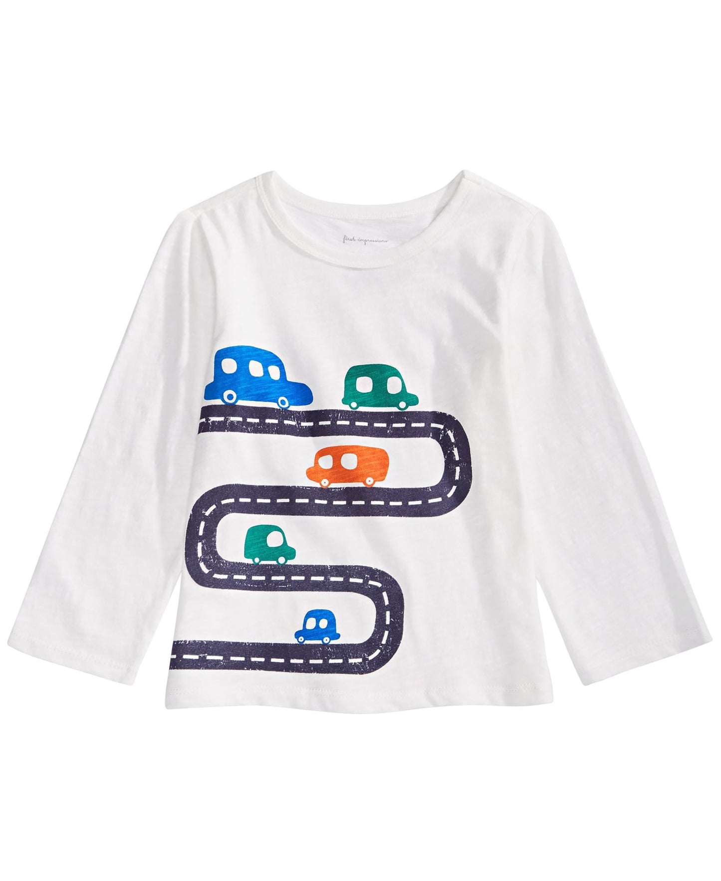 Camiseta infantil de algodão com estampa de carros First Impressions para meninos, tamanho branco, 3 a 6 meses
