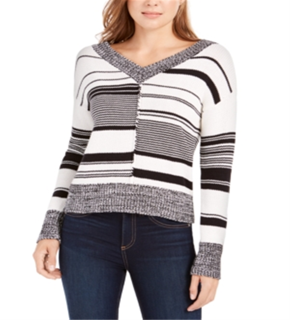 Blusa Calvin Klein Feminina Estampada Manga Longa Gola V Suéter de Festa Branca Tamanho P
