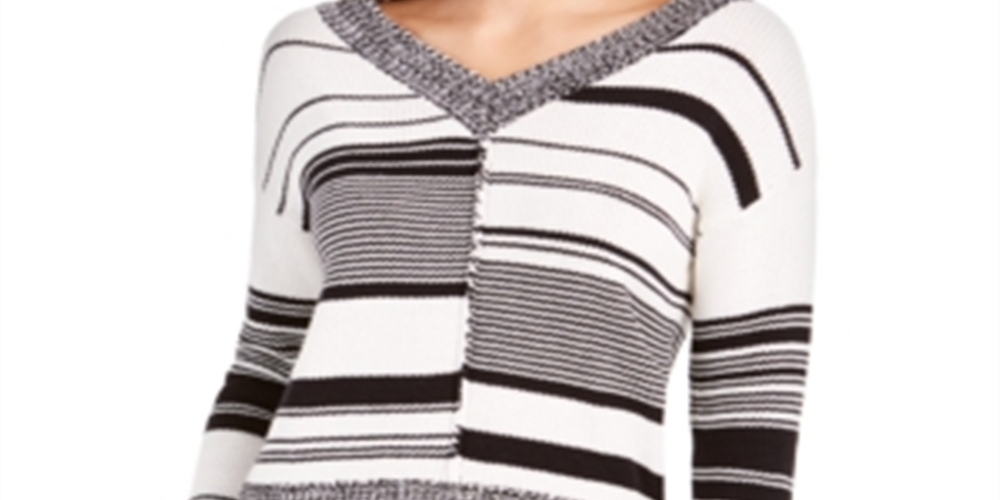 Blusa Calvin Klein Feminina Estampada Manga Longa Gola V Suéter de Festa Branca Tamanho P