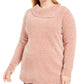 Karen Scott Pulôver Feminino Chenille Gola Dividida Rosa Tamanho 1X