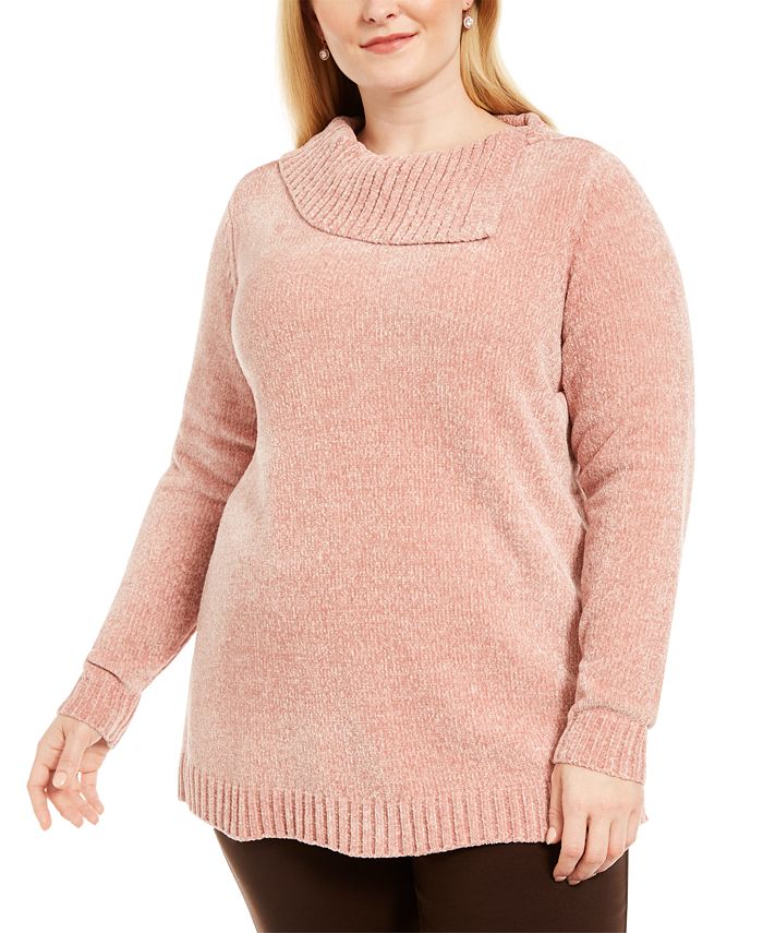 Karen Scott Pulôver Feminino Chenille Gola Dividida Rosa Tamanho 1X