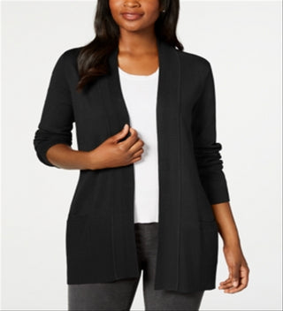 Karen Scott Cardigan Feminino Frente Aberta Preto Tamanho Médio