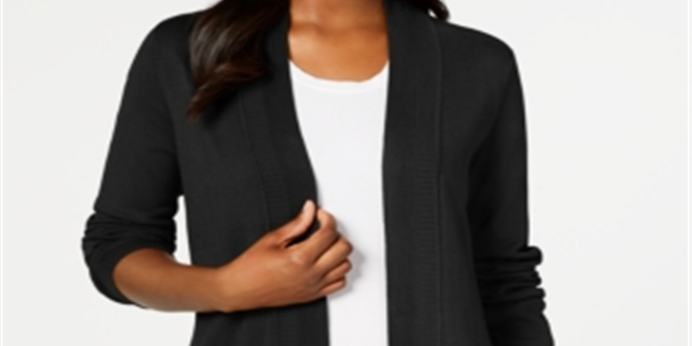Karen Scott Cardigan Feminino Frente Aberta Preto Tamanho Médio