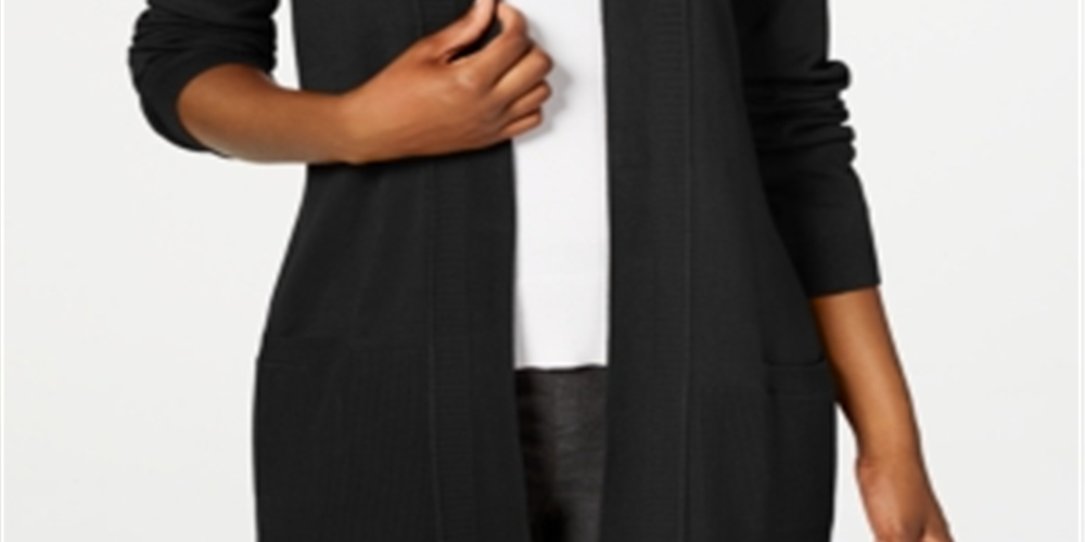 Karen Scott Cardigan Feminino Frente Aberta Preto Tamanho Médio