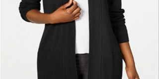 Karen Scott Cardigan Feminino Frente Aberta Preto Tamanho Médio