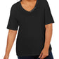 Camiseta feminina Karen Scott, manga curta, gola V, preta, tamanho 0X