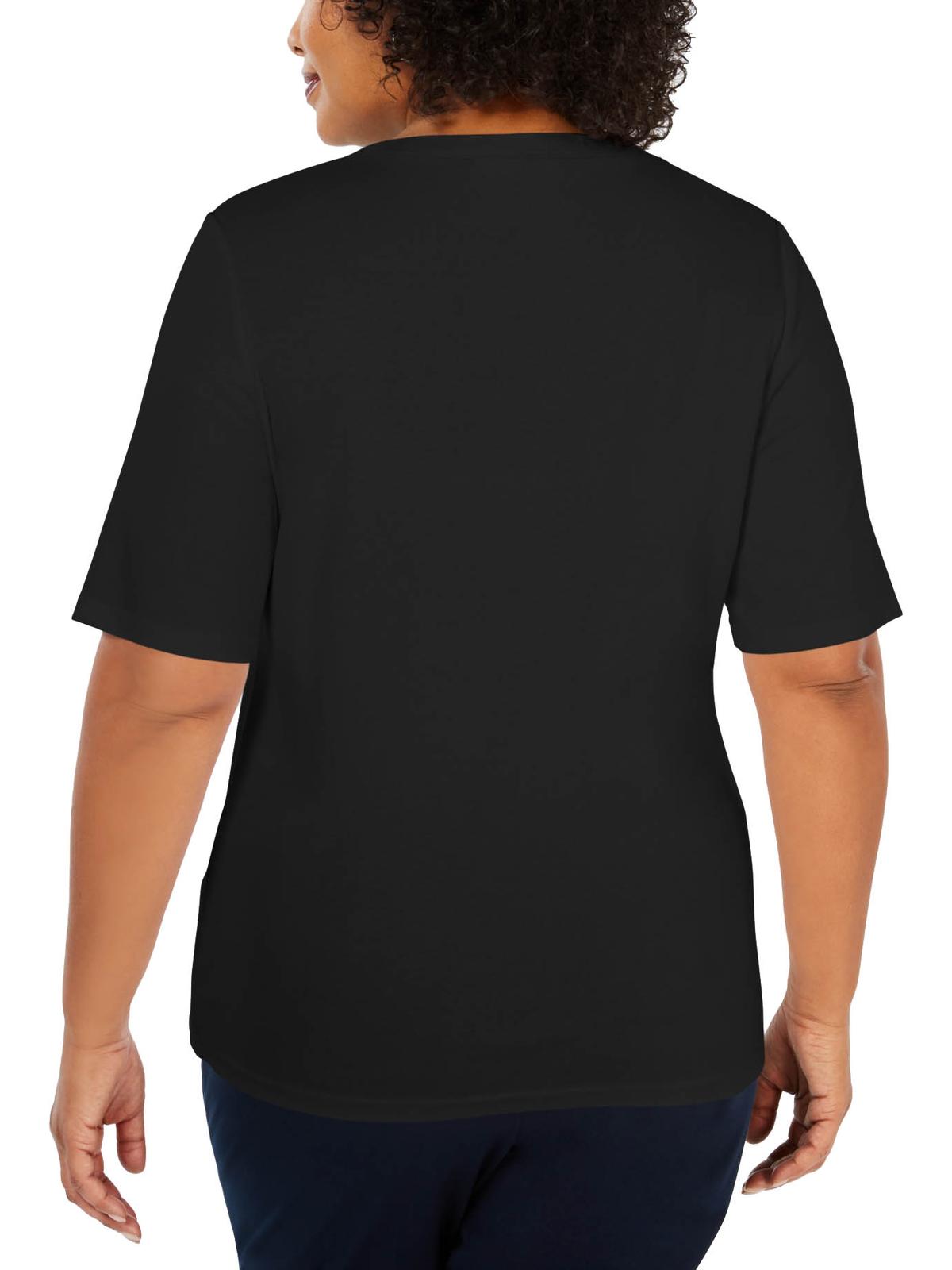 Camiseta feminina Karen Scott, manga curta, gola V, preta, tamanho 0X