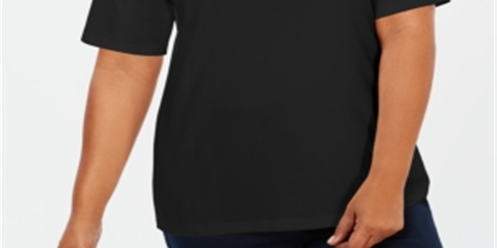 Camiseta feminina Karen Scott, manga curta, gola V, preta, tamanho 0X