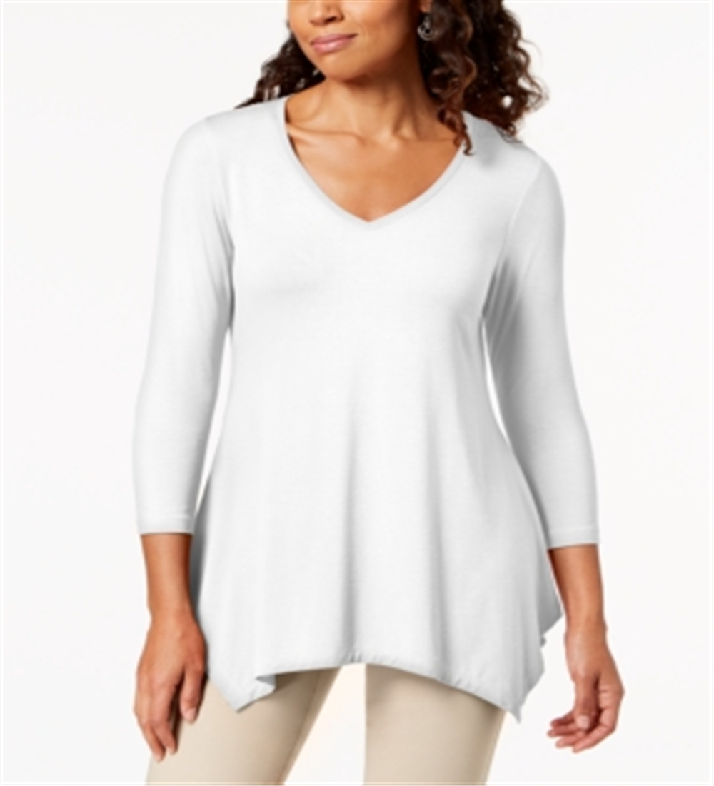 JM Collection Top feminino com decote em V e bainha em lenço, branco, tamanho pequeno