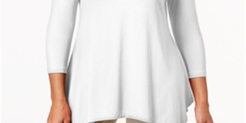 JM Collection Top feminino com decote em V e bainha em lenço, branco, tamanho pequeno