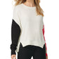 Suéter feminino DKNY de manga comprida e gola redonda, branco, tamanho pequeno