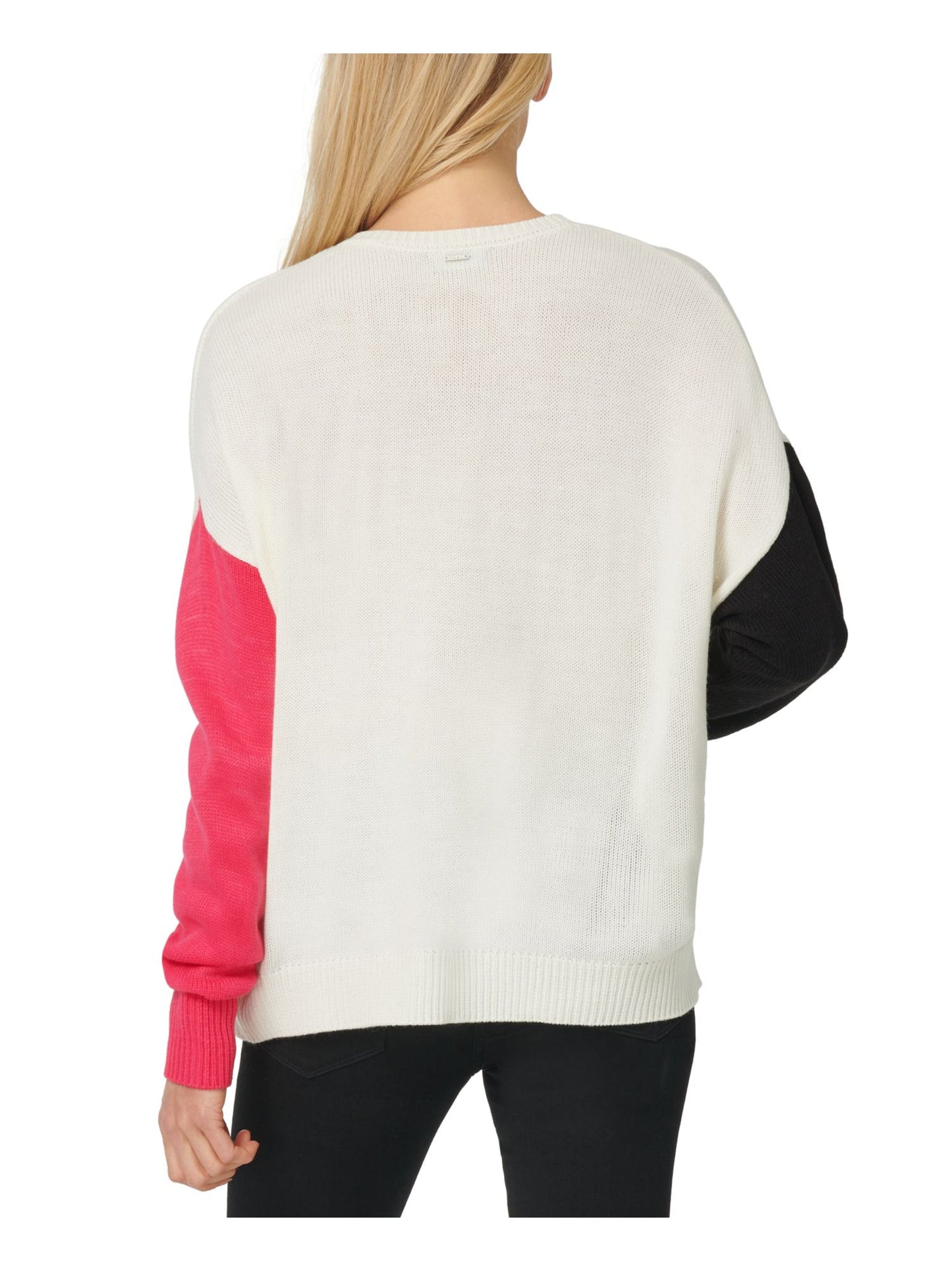Suéter feminino DKNY de manga comprida e gola redonda, branco, tamanho pequeno