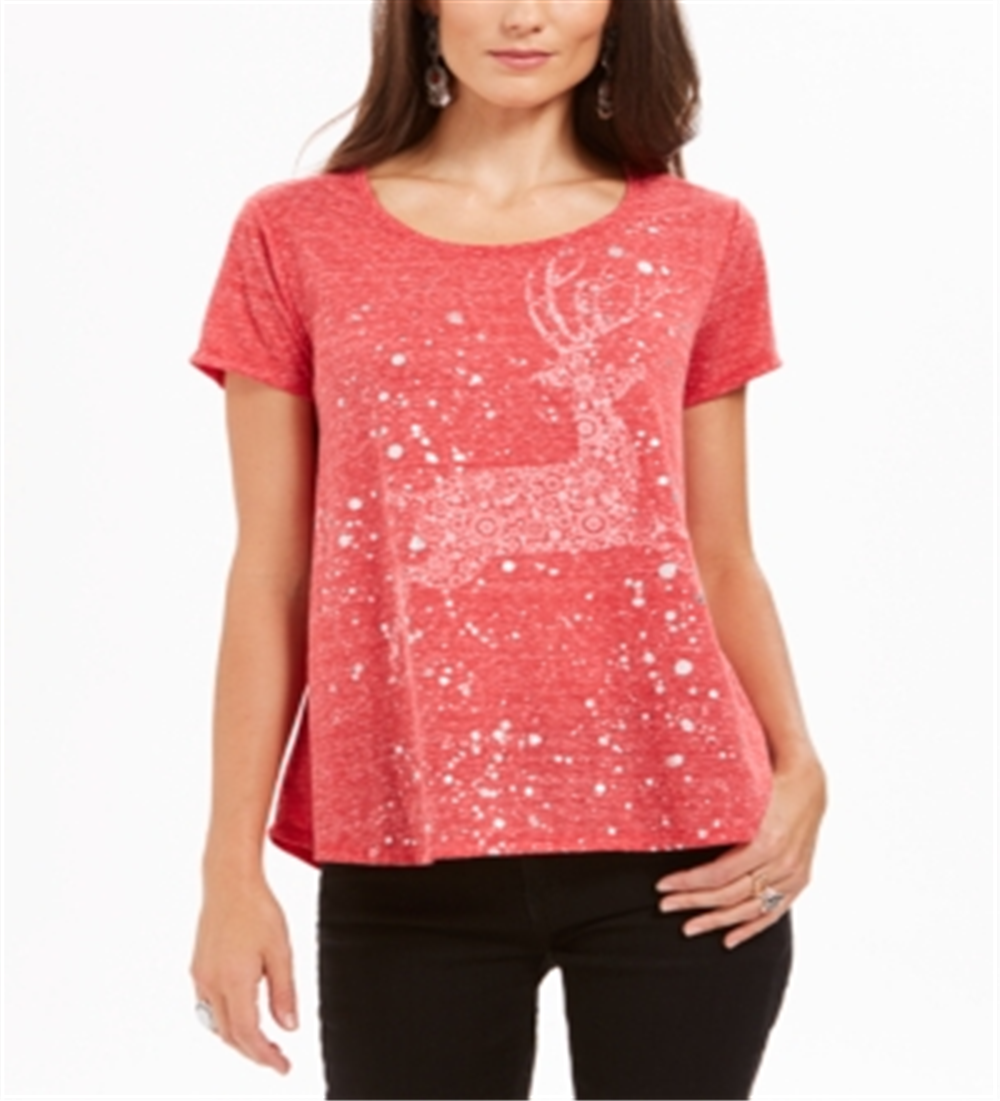 Camiseta feminina com estampa gráfica de rena Style &amp; Co, vermelha, tamanho pequeno M