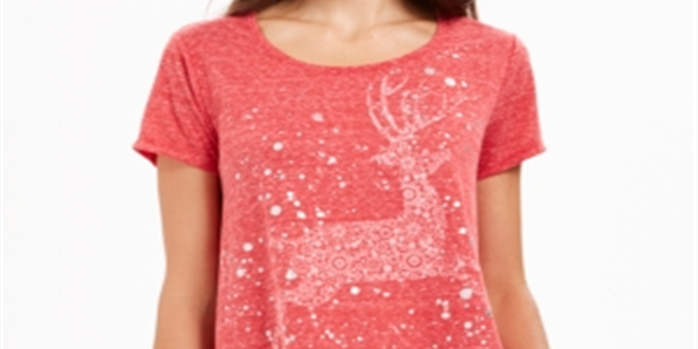 Camiseta feminina com estampa gráfica de rena Style &amp; Co, vermelha, tamanho pequeno M