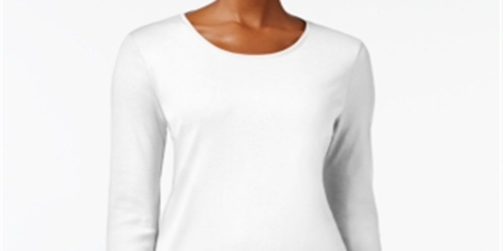 Camiseta feminina de manga comprida de algodão Pima Charter Club, branca, tamanho pequeno