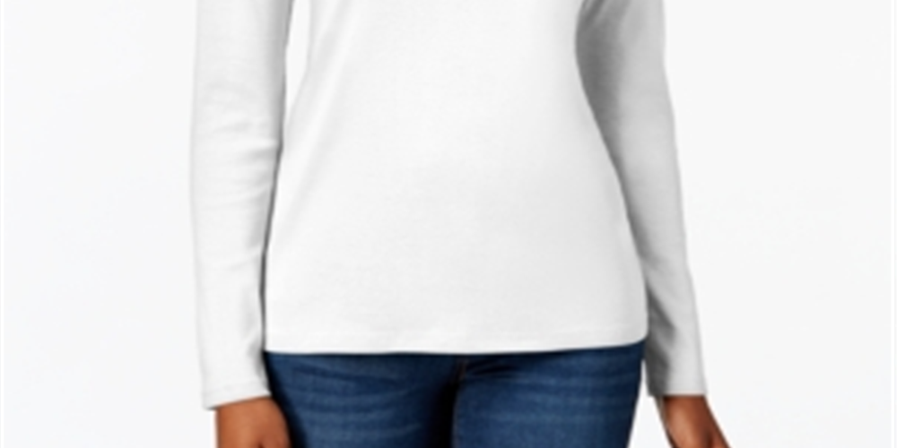 Camiseta feminina de manga comprida de algodão Pima Charter Club, branca, tamanho pequeno