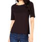 Blusa feminina Maison Jules com decote redondo e manga cotovelo, preta, tamanho XX-G