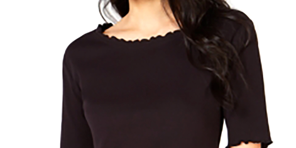Blusa feminina Maison Jules com decote redondo e manga cotovelo, preta, tamanho XX-G