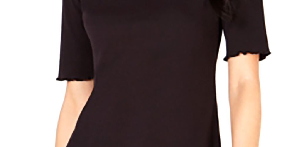 Blusa feminina Maison Jules com decote redondo e manga cotovelo, preta, tamanho XX-G