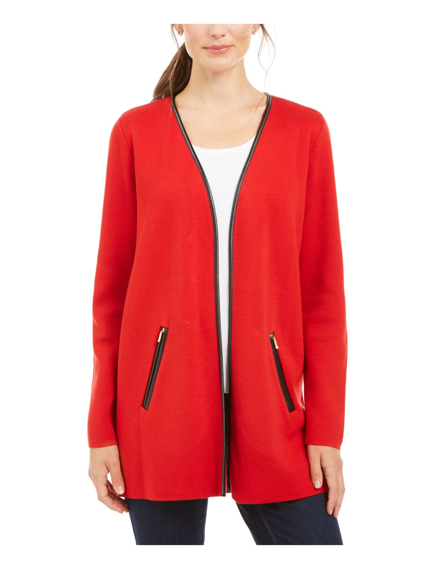 Sobretudo feminino Charter Club Solid, vermelho, tamanho pequeno, médio