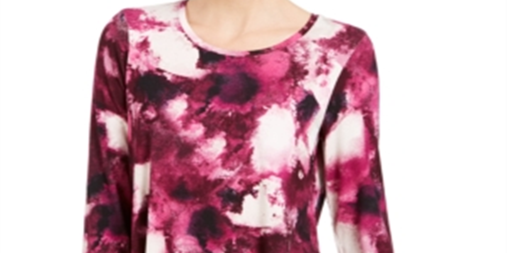 Top estampado com decote redondo feminino JM Collection, rosa, tamanho X-S