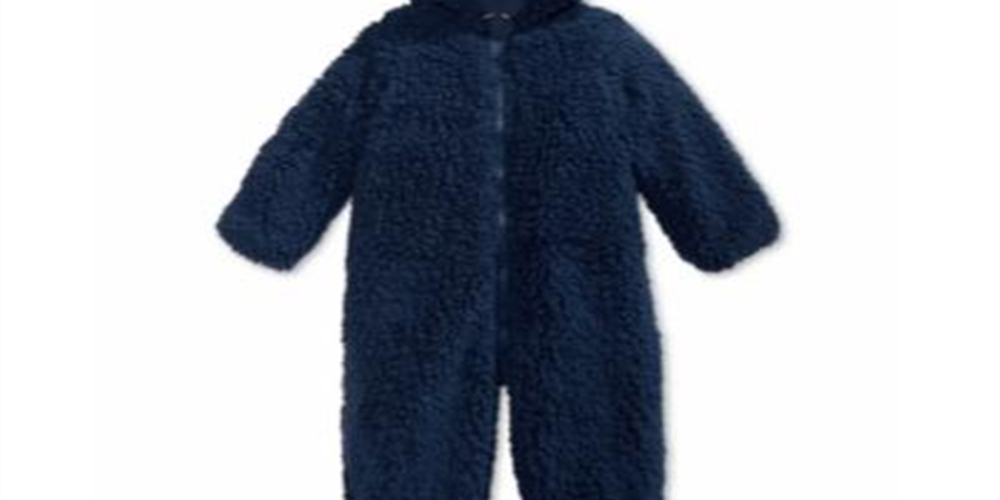Macacão de neve com capuz e pés de sherpa sintética First Impressions para bebês meninos e meninas, azul, tamanho 0 a 3 meses