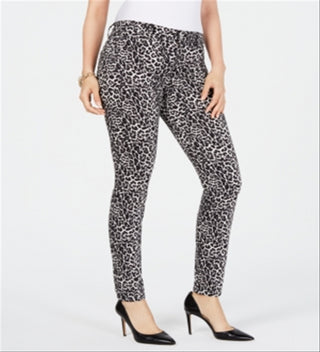 INC International Concepts Women's Leopard Skinny Jeans Gray Size 10
