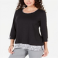 Blusa feminina Karen Scott com acabamento estampado, preta, tamanho pequeno GG