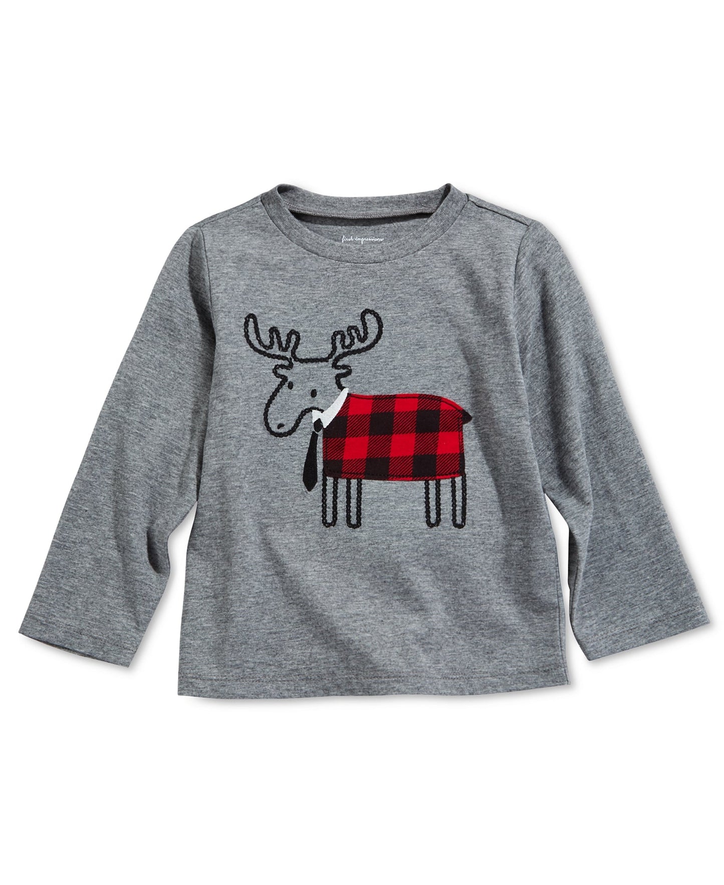 Camiseta infantil First Impressions com apliques de alce para meninos, cinza, tamanho 6 a 9 meses