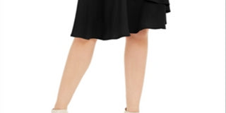 Saia feminina Alfani com babados em camadas, preta, tamanho 4, pequena