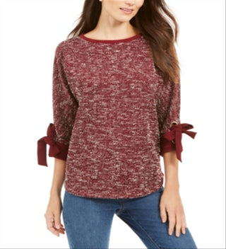 Top feminino Charter Club com punho de laço mesclado, vermelho, tamanho pequeno G