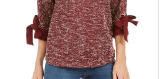 Top feminino Charter Club com punho de laço mesclado, vermelho, tamanho pequeno G