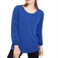 Blusa feminina NY Collection com mangas divididas, azul, tamanho pequeno, médio