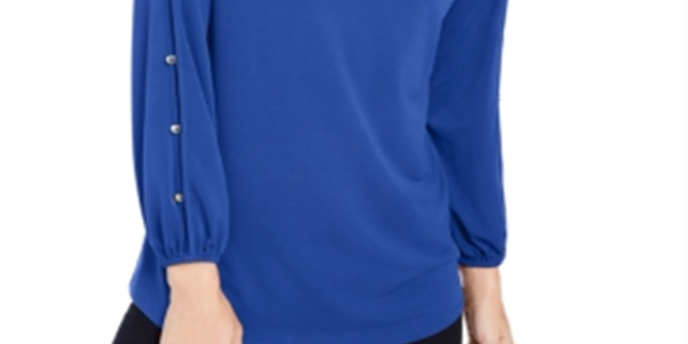 Blusa feminina NY Collection com mangas divididas, azul, tamanho pequeno, médio