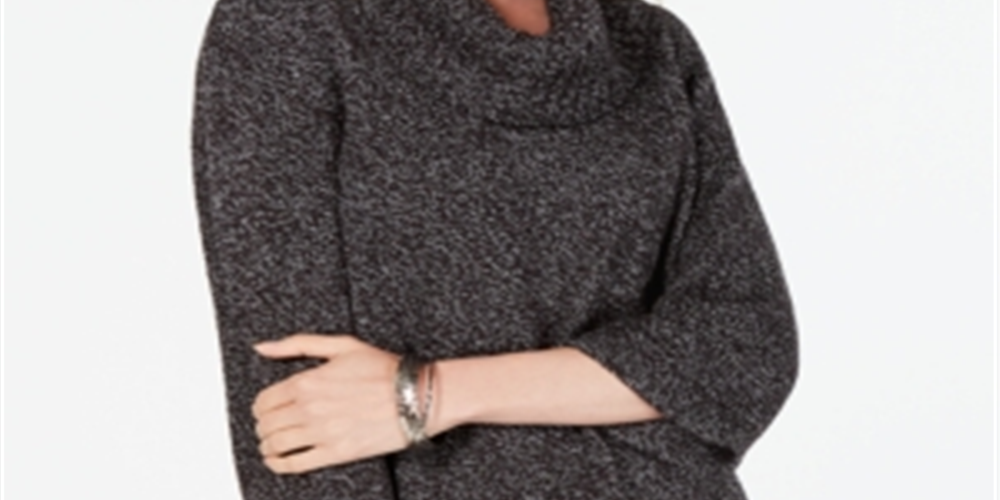 Karen Scott Suéter feminino com gola alta e manga 3/4, preto, tamanho pequeno P