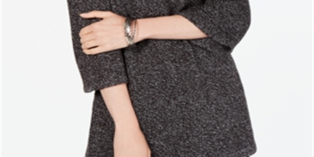 Karen Scott Suéter feminino com gola alta e manga 3/4, preto, tamanho pequeno P