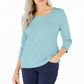 Blusa feminina Karen Scott de algodão com manga 3/4, azul, tamanho X-S